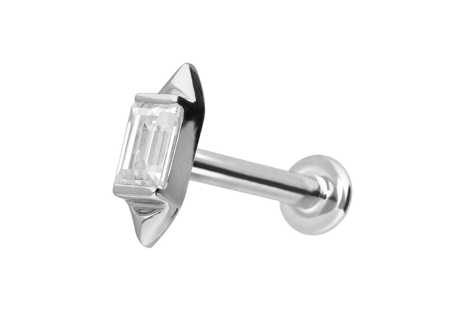 14 Karat Gold Labret Piercing mit Push Fit MOISSANIT-RECHTECK + 2 SPITZEN